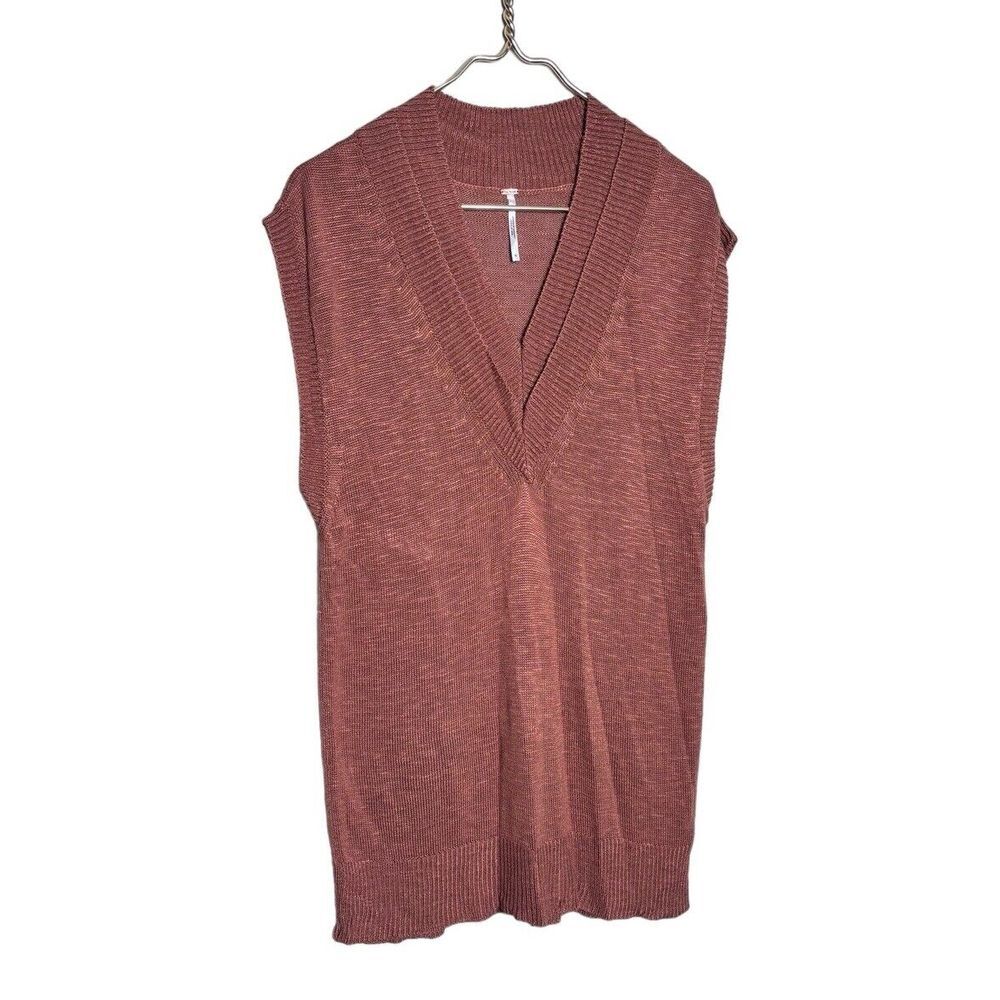 Free People Rust Orange Knit Hannah Sweater Vest Tunic‎ Size SM